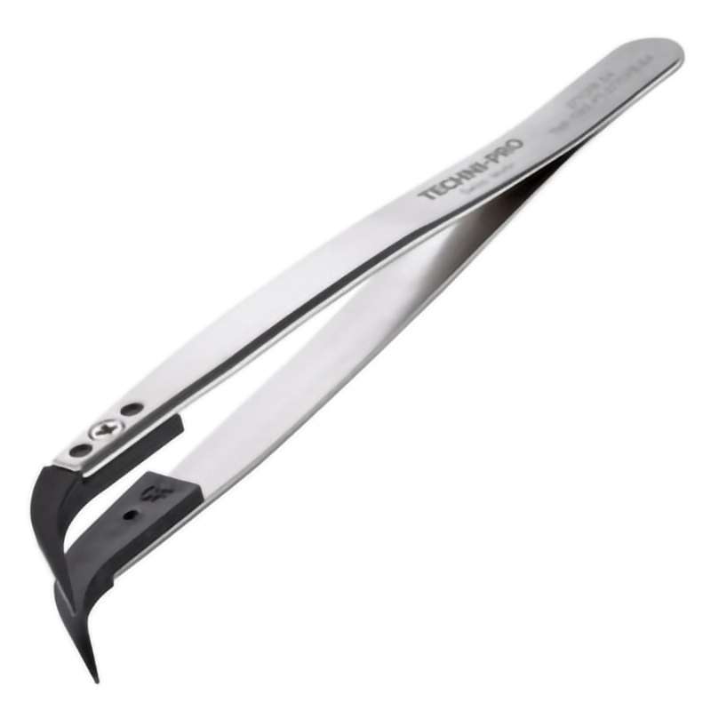 ESD Plastic Tip Tweezers, Style 277, Carbon Fiber Tips A277CF, Curved, 4.7"